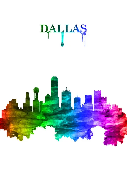 达拉斯的彩绘彩虹天际线 得克萨斯州北部的一个现代大都市 是该地区的一个商业和文化中心 — 图库照片