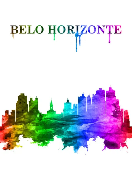 巴西东南部米纳斯吉拉斯州首府贝洛奥里藏特的彩绘彩虹天际线 图库照片