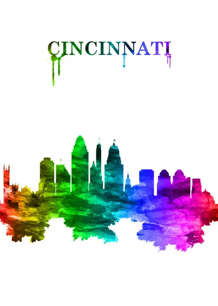 位于俄亥俄州辛辛那提市俄亥俄河畔的彩虹天际线 免版税图库图片
