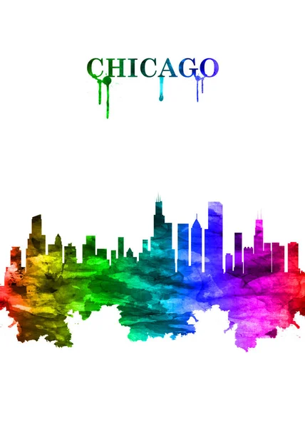 位于伊利诺斯州密歇根湖畔的芝加哥的彩绘彩虹天际线是美国最大的城市之一 以其宏伟的建筑而闻名 图库图片