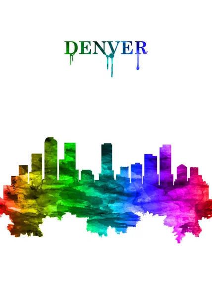 Portrait Rainbow Skyline Von Denver Der Hauptstadt Von Colorado Einer Stockbild