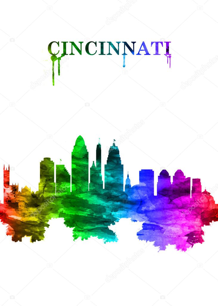 Portrait Rainbow skyline of Cincinnati city Ohio, on the Ohio River