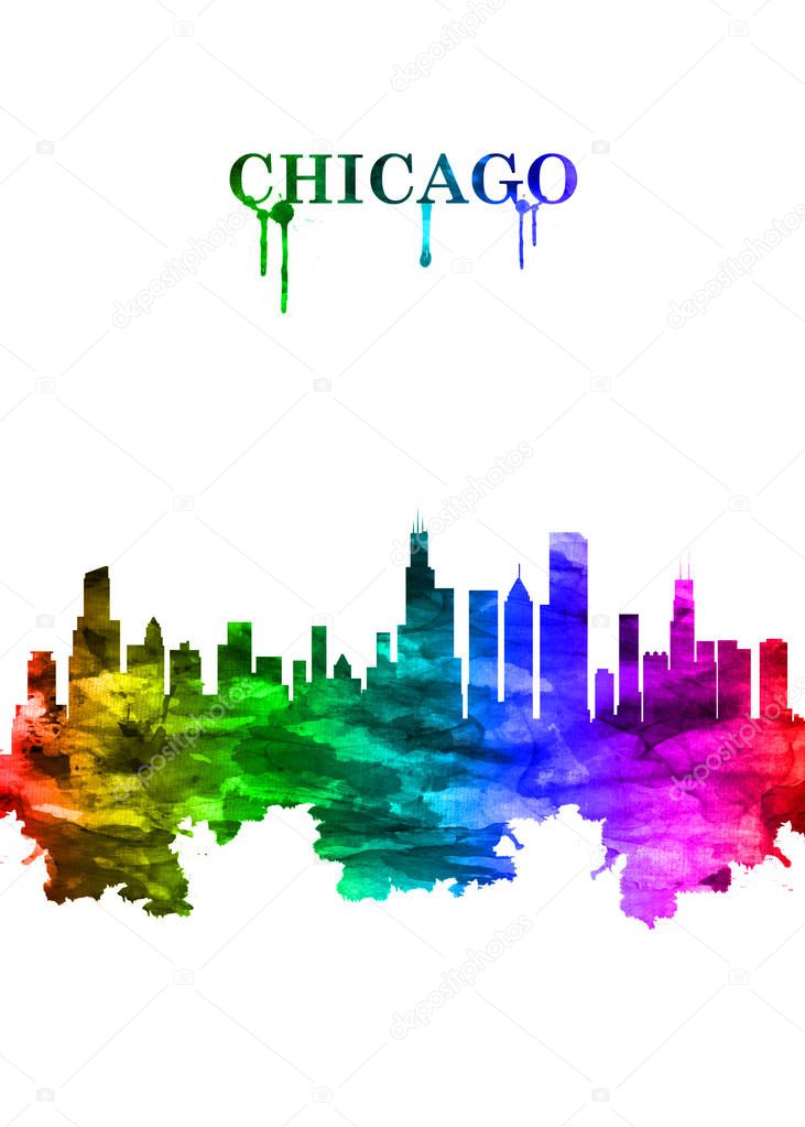 Portrait Rainbow skyline of Chicago, on Lake Michigan in Illinois, is among the largest cities in the U.S. Famed for its bold architecture.