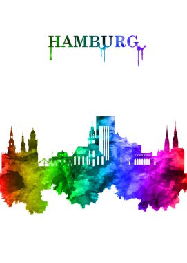Kuzey Almanya 'nın büyük liman şehri Hamburg' un gökkuşağı silueti Elbe Nehri ile Kuzey Denizi 'ne bağlıdır..