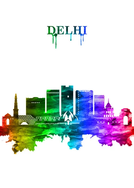 Portrait Rainbow Skyline Delhi Indias Capital Territory Massive Metropolitan Area — Stock Photo, Image