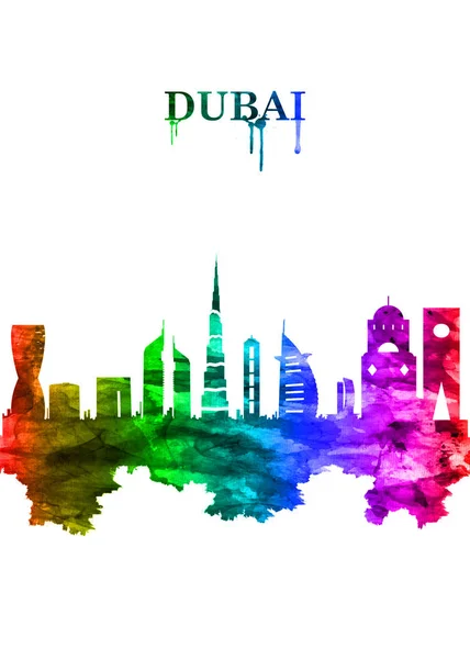 Ritratto Skyline Arcobaleno Dubai Città Emirato Negli Emirati Arabi Uniti — Foto Stock