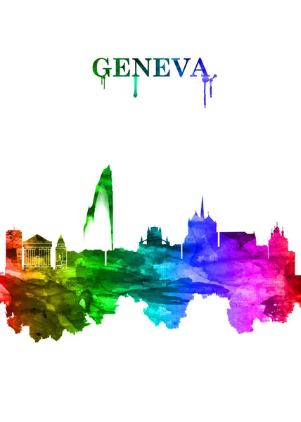 Portrait Rainbow Skyline Der Stadt Genf Der Schweiz Die Der — Stockfoto