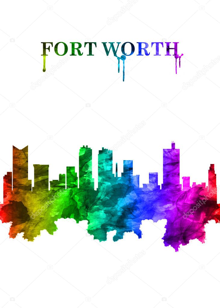 Portrait Rainbow skyline of Fort Worth, city in North Central Texas