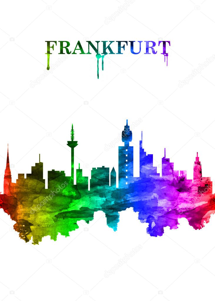 Portrait Rainbow skyline of Frankfurt, a central German city on the river Main