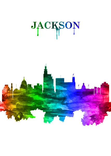 密西西比州首府杰克逊的肖像彩虹天际线 — 图库照片