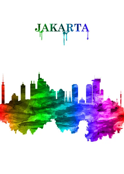 Horizonte Del Arco Iris Retrato Yakarta Capital Masiva Indonesia Encuentra — Foto de Stock