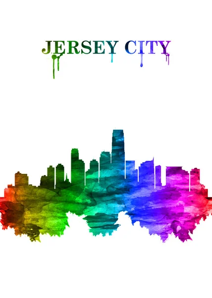 Portrait Rainbow Skyline Jersey City Northeast New Jersey Its Eastern —  Fotos de Stock