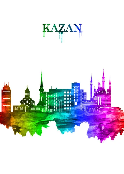 Portrait Rainbow Skyline Kazan City Southwest Russia Banks Volga Kazanka — Stock Photo, Image