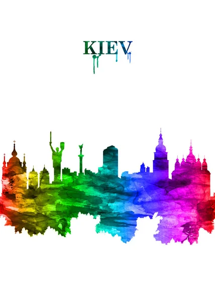 Porträt Regenbogen Skyline Von Kiew Der Hauptstadt Der Ukraine Die — Stockfoto