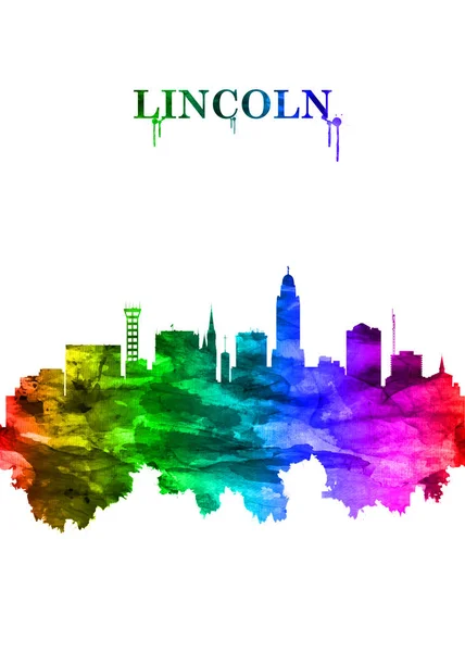 Ritratto Skyline Arcobaleno Lincoln Capitale Nebraska — Foto Stock