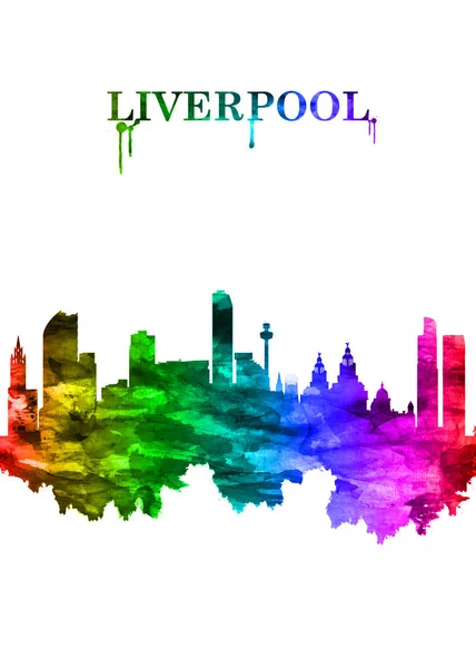 Portrait Rainbow Skyline Liverpool Maritime City Northwest England River Mersey — Stock Photo, Image