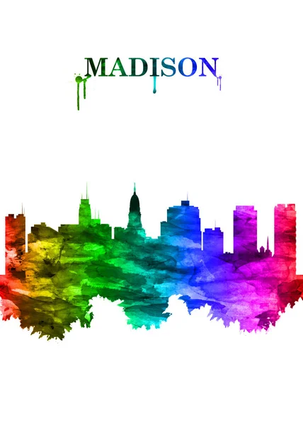 位于密尔沃基以西的威斯康星州首府麦迪逊的彩绘彩虹天际 — 图库照片