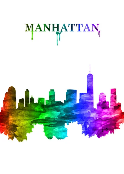 Porträtt Rainbow Skyline Manhattan New York City Stadsdel — Stockfoto