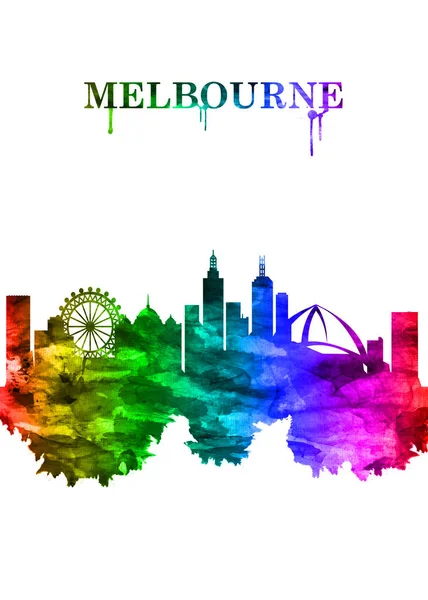 Portrait Rainbow Skyline Melbourne Прибережна Столиця Південно Східного Австралійського Штату — стокове фото