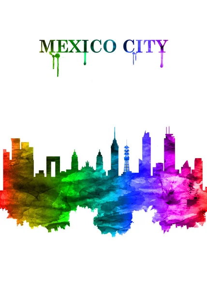 Mexico City 'nin gökkuşağı silueti, Meksika' nın yoğun nüfuslu, yüksek irtifa başkenti.