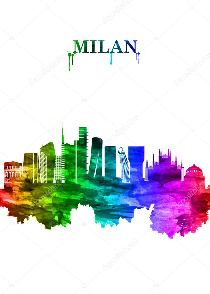 Portrait Rainbow skyline of Milan, a metropolis in northern Lombardy region of Italy, is a global capital of fashion and design. Home to the national stock exchange