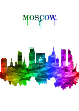 Moskova 'nın Portre Gökkuşağı silueti, Batı Rusya' nın Moskva Nehri üzerinde, ulusların kozmopolit başkenti
