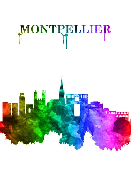 距离地中海海岸10公里的法国南部城市蒙彼利埃的彩绘彩虹天际线 — 图库照片