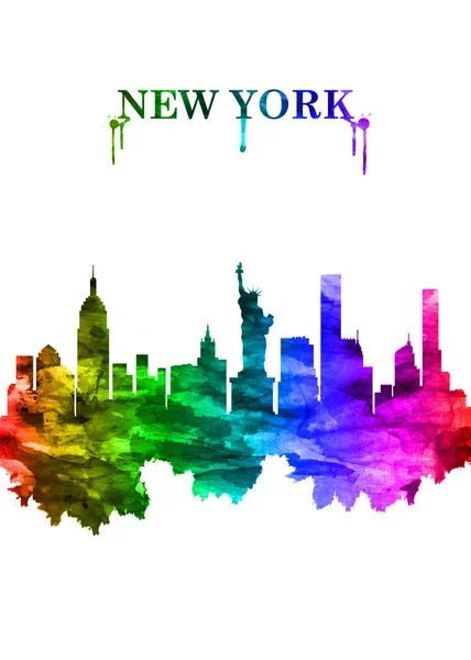 纽约市的彩绘彩虹天际线 — 图库照片