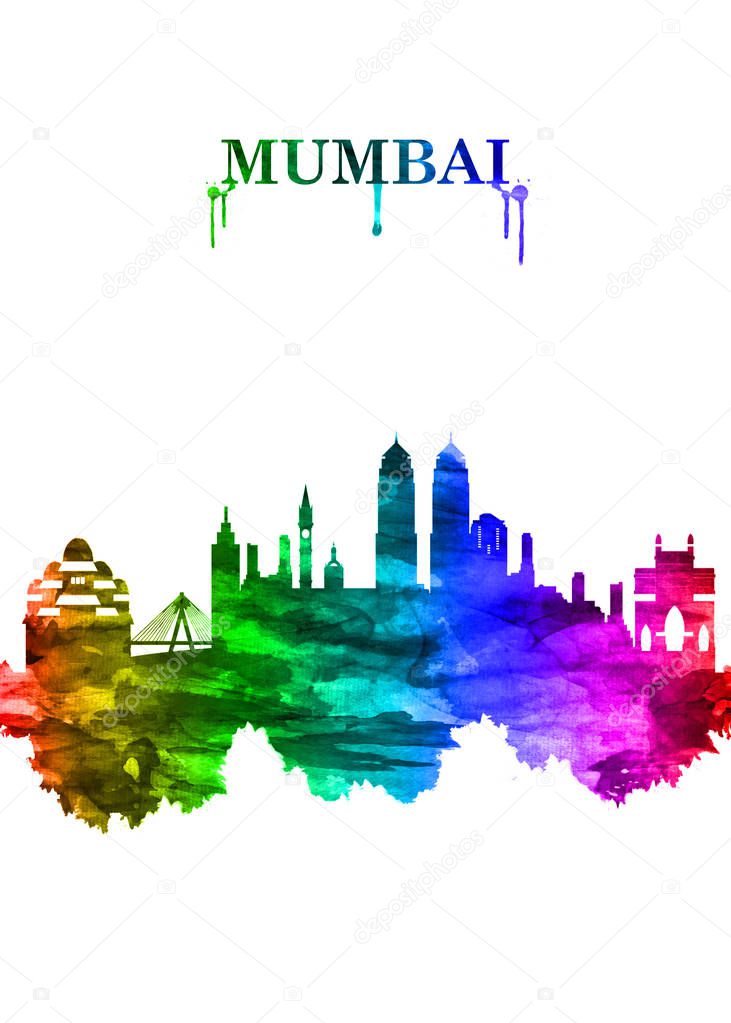 Portrait Rainbow skyline of Mumbai (formerly called Bombay), a densely populated city on Indias west coast