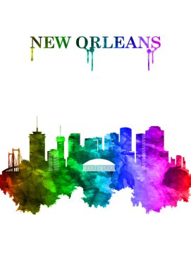 New Orleans 'ın gökkuşağı portresi, Mississippi Nehri üzerinde bir Louisiana şehri, Meksika Körfezi yakınlarında.