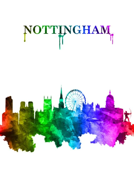 Portret Regenboog Skyline Van Nottingham Een Stad Centraal Englands Midlands — Stockfoto