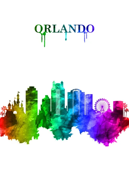 Retrato Rainbow Skyline Orlando Uma Cidade Centro Flórida Lar Mais — Fotografia de Stock