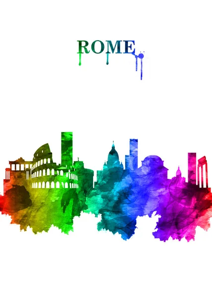 Portrait Rainbow Skyline Rome Italys Capital Sprawling Cosmopolitan City — Foto de Stock