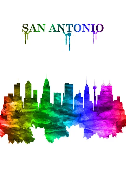 Portrait Rainbow Skyline San Antonio Major City South Central Texas — Stock Photo, Image