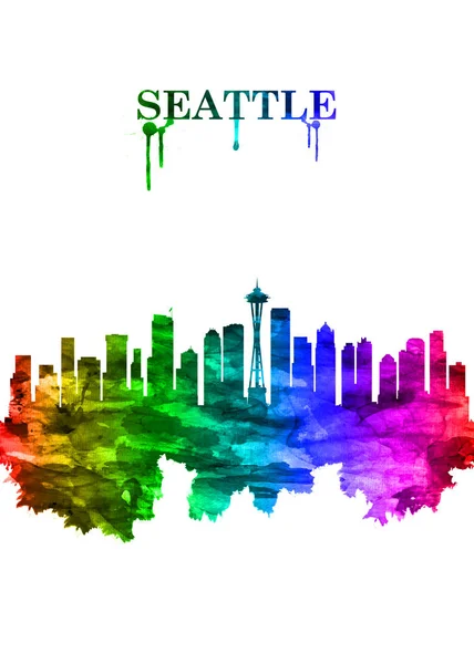 Porträtt Rainbow Skyline Seattle Hamnstad Västkusten Usa — Stockfoto