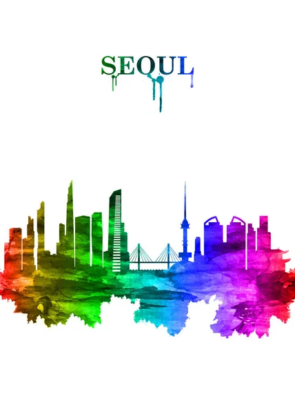 首尔的肖像彩虹天际线正式成为首尔特大城市 韩国的首都和最大的大都市 — 图库照片