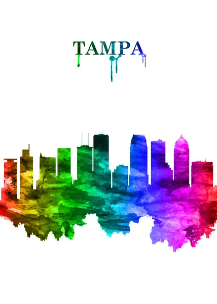 Tampa 'nın gökkuşağı silueti, Tampa Körfezi' nde Floridas Körfezi kıyısında.