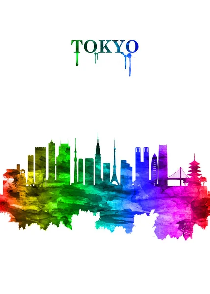 Ritratto Skyline Arcobaleno Tokyo Capitale Giapponese Occupata Mescola Ultramoderno Tradizionale — Foto Stock