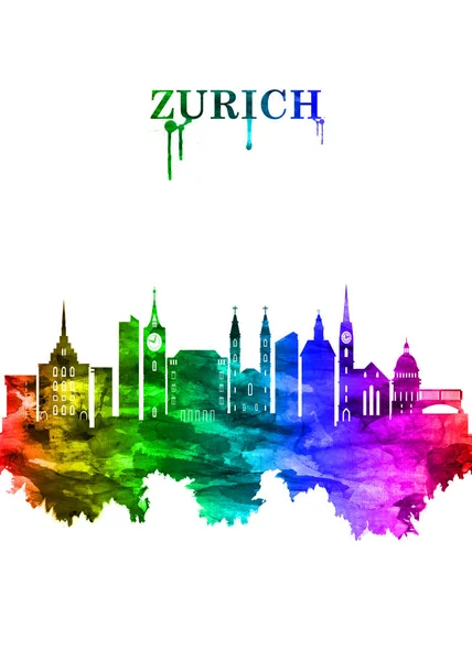 Portrait Rainbow Skyline Ciudad Zurich Centro Global Para Banca Las — Foto de Stock