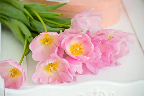 close up of tulip flowers bouquet indoor