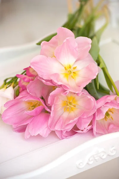 close up of tulip flowers bouquet indoor