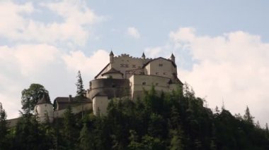 harika büyük kale dökmeyen ladin ağaçları ile çevrili