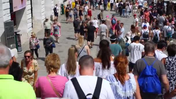 Τουρίστες πηγαίνουν κάτω στο δρόμο στη Βενετία απολαμβάνοντας ορόσημα — Αρχείο Βίντεο