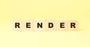 Sarı arkaplanda tahta küplerle oluşturulan sözcük oluşturma