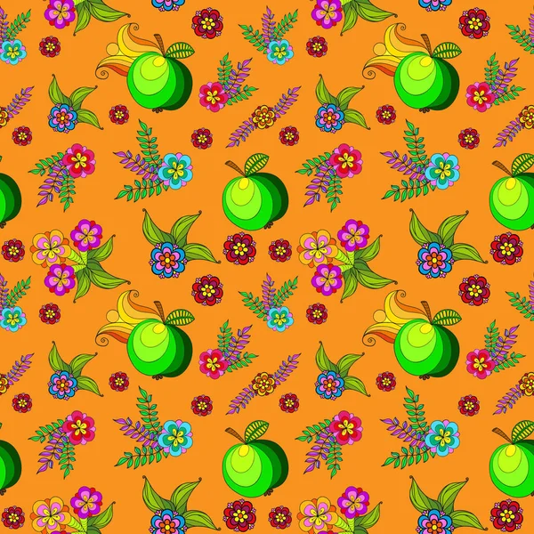 Achtergrond Met Appels Bloemen Voor Decoratie Afdrukken Textiel Zonder Naden — Stockvector
