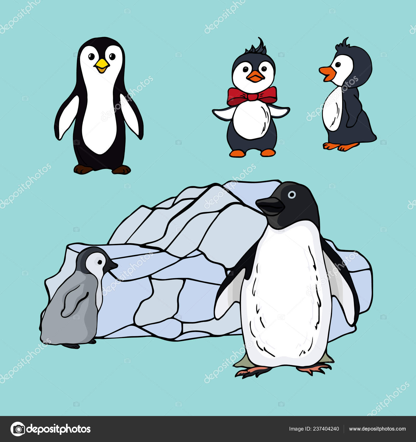 Jeu Pingouins Différentes Espèces Illustration Une Famille