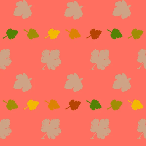繊維の装飾のためのシームレスな背景図 リーフ要素グリーン サンゴ カラフルな包装と印刷カードの表紙の白とさまざまな色の葉を持つテクスチャ パターン — ストックベクタ
