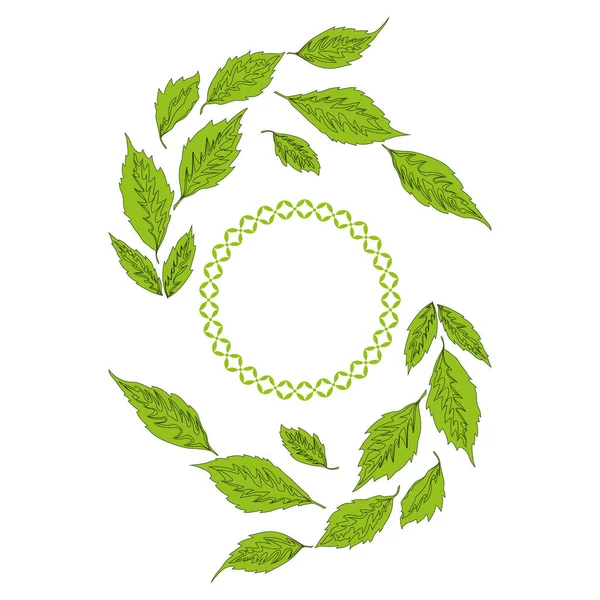 Знамя листьев орнамента перемещения по кругу из листьев клена зеленого оттенка для украшения — стоковый вектор
