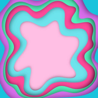 Psychedelic dekoratif arka plan. Kare kartı 3d soyut kağıt ile şekiller kestim. Renkli oyma sanat. Vektör tasarım düzeni.