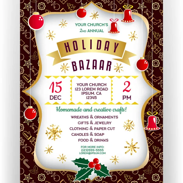 Affiche Pour Bazar Des Vacances Hiver Flyer Invitation Vectoriel Avec — Image vectorielle